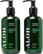 ALŌH Sanitizing Hand Gel 2-pack | Peppermint Eucalyptus + Aloe | 70% Alcohol Hydrating Hand Sanitizer Gel with Essential Oil, for Kids & Adults | 8oz Bottle (Set of 2)