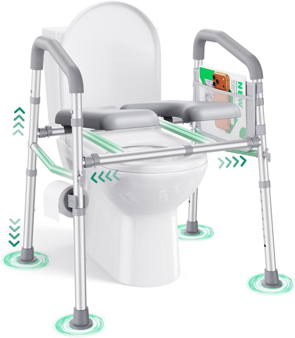 PopWise Raised Toilet Seat with Handles, 500 lb Anti-Wobble Frame, Easy to Install Toilet Seat Risers for Senior, Pregnant, Post-Surgery, Adjustable Height & Width Toilet Seat Riser, Fits Most Toilets