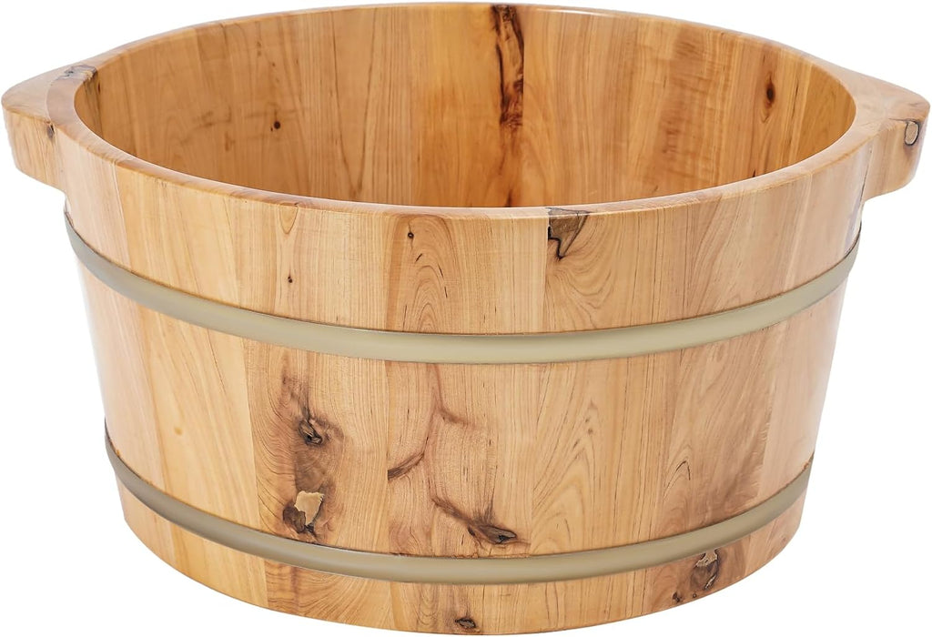 Wood Foot Bath Bucket with Massage Roller & Lid,Wooden Foot Soaking Tub for Relaxation and Spa,Therapeutic Foot Soaker for Foot Care & Massage