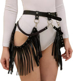 Women Punk Tassel Belt Leather Body Harness Waist Chain Gothic Caged Belt Rave Party Nightclub Costume