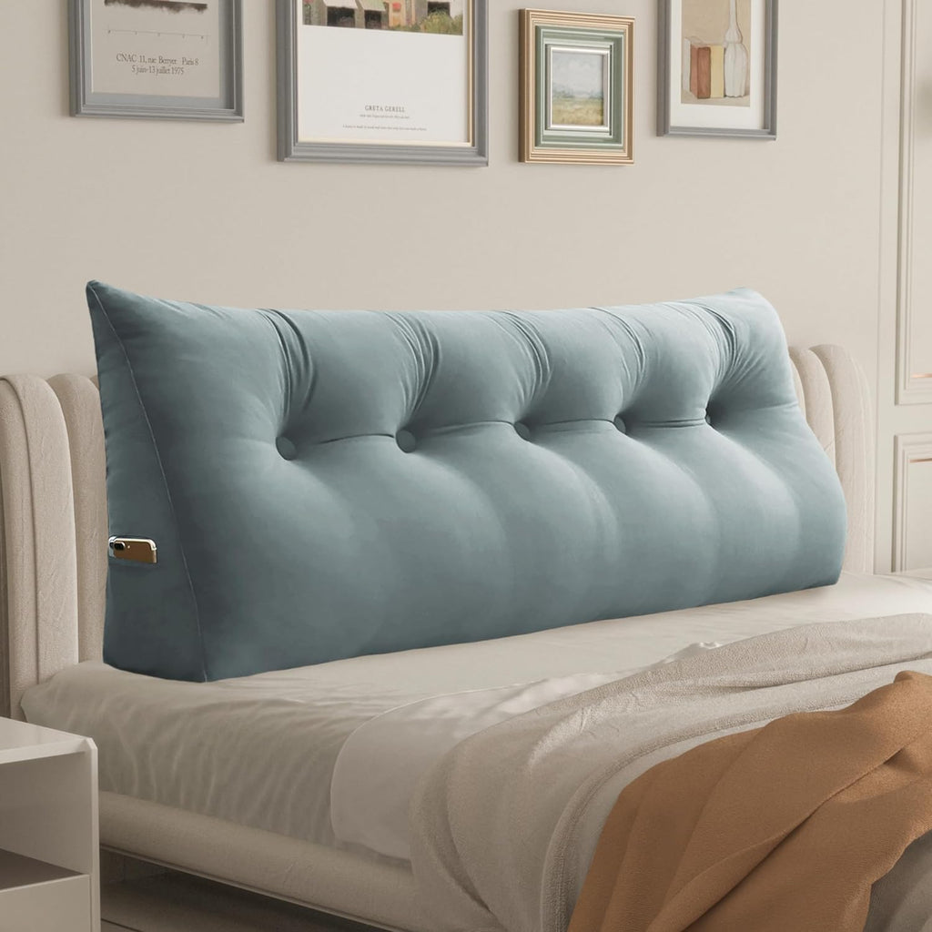 Daneey Headboard Pillow Queen, Triangular Wedge Pillow Headboard, Wedge Headboard Pillow for Bed Sofa, Daybed Pillows for Sitting up, Reading or Working with Removable Cover, Grey