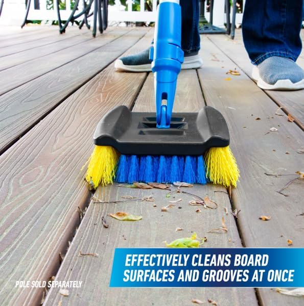 Unger Professional Lock-On Wood & Composite Deck Brush, Scrub for Outdoor Decks with Durable Dual-Bristle, Swivel Deck Cleaning Brush for Home & Business