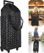 Rolling Shopping Bag, Small Shopping Cart with Wheels,Collapsible Portable Waterproof Tote for Market & Grocery Runs–Gift for Women & Seniors(Black&Expandable Bag)
