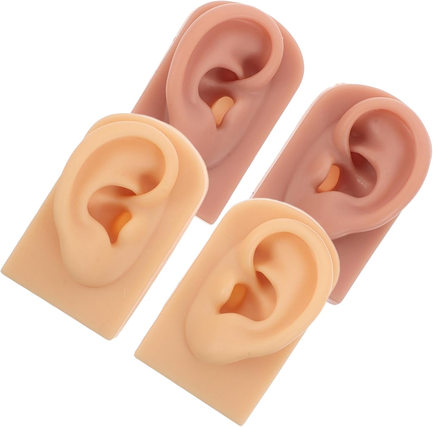 2 Pairs Soft Silicone Ear Model Left and Right Realistic Human Ear Mold for Piercing Practice and Jewelry Display Simulation Training Tool with Light and Dark Skin Colors