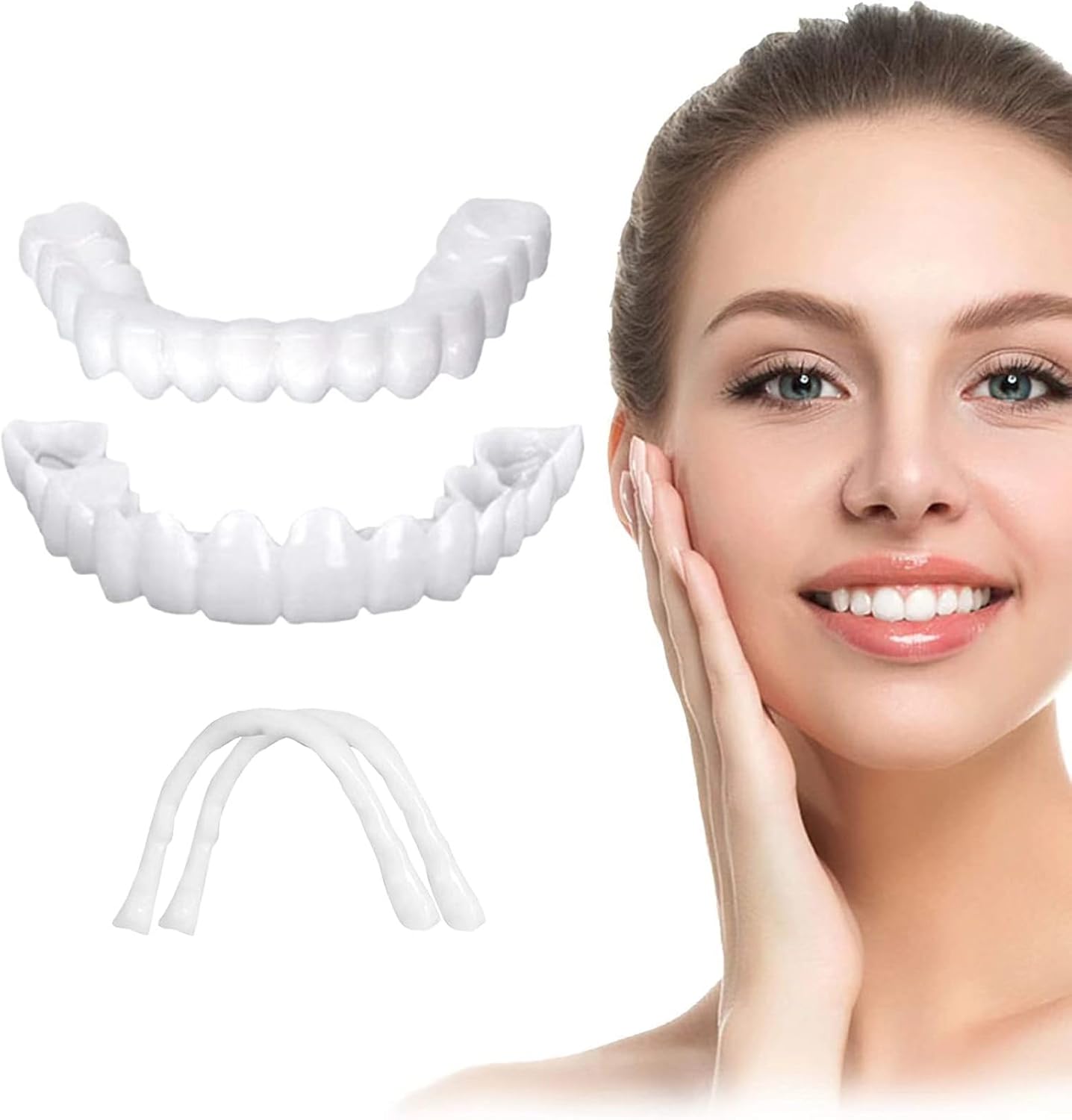 Snap on Veneers, Natural-Looking Dentures for Women & Men, Comfortable Top & Bottom Fake Teeth & Easy to Use 1 Pair
