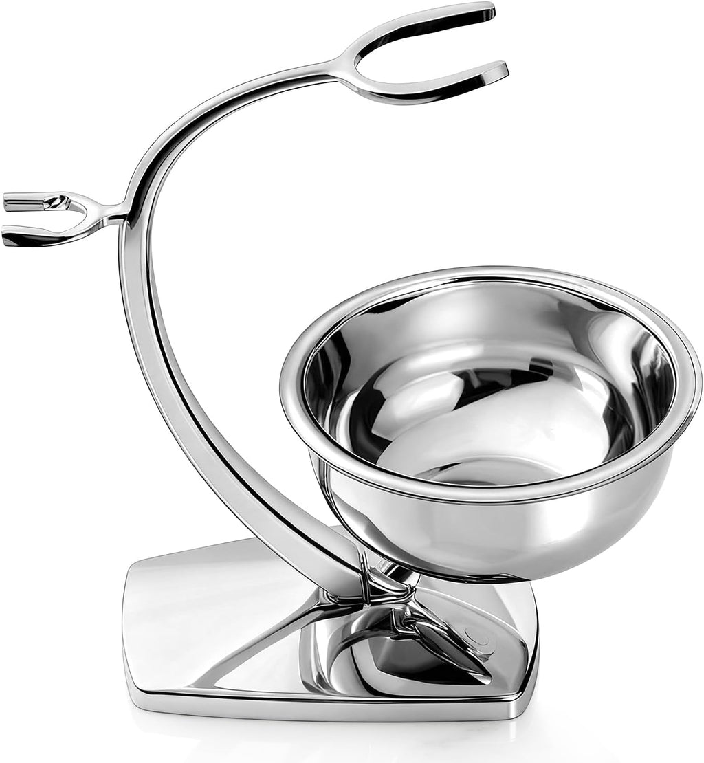 GRUTTI Shaving Bowl and Stand Set with Magnetic Base - 304 Steel Bowl & Chrome-Plated Alloy Stand, All-in-One Storage, Fits Most Razors & Brushes (Bowl & Stand Only)