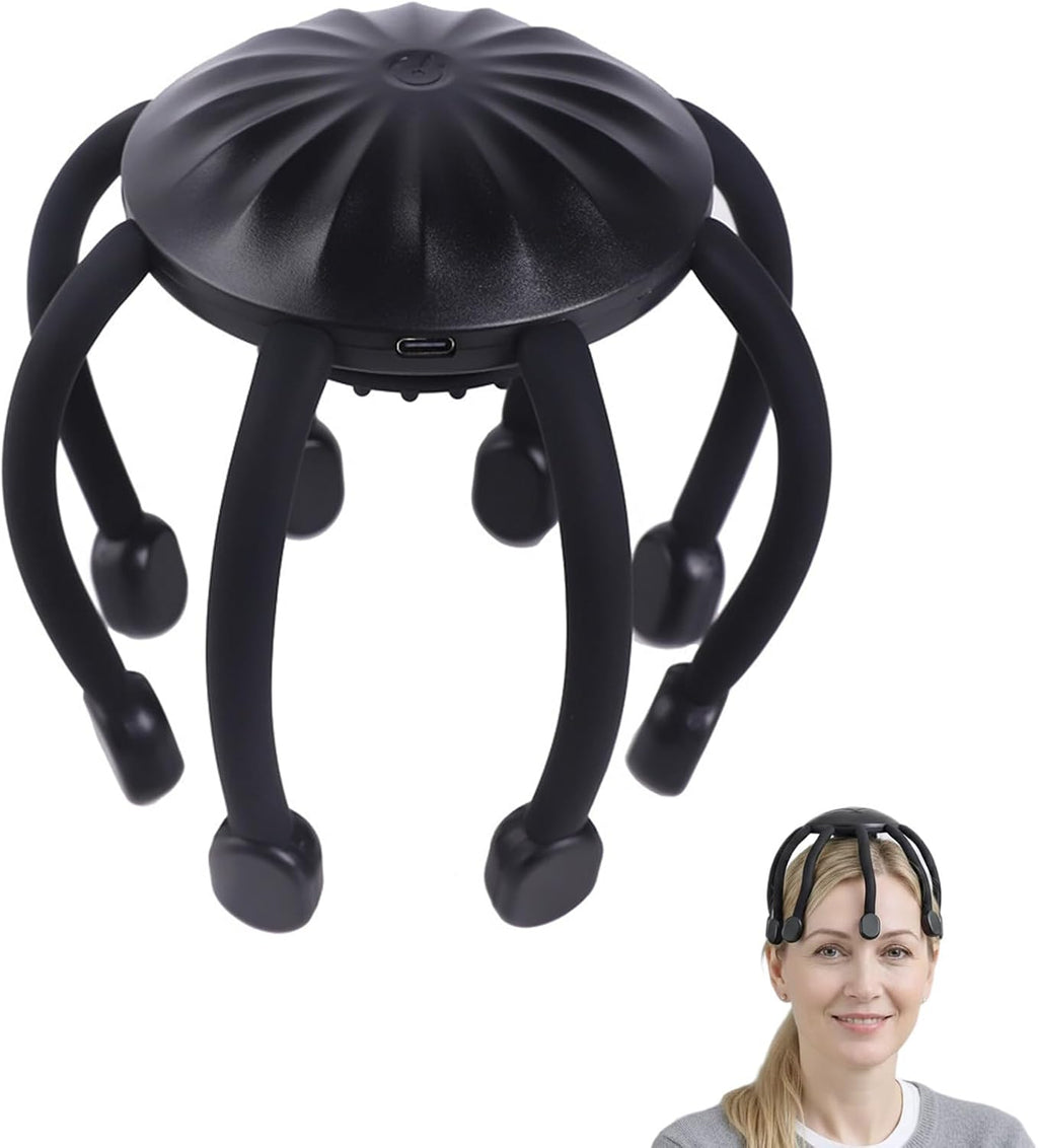 Head Massager Scalp Electric with 4 Modes, 360° Electric Head Massager Rechargeable, Electric Octopus Scalp Massager Portable, Scalp Stress Relax Massage Tool Free Hands