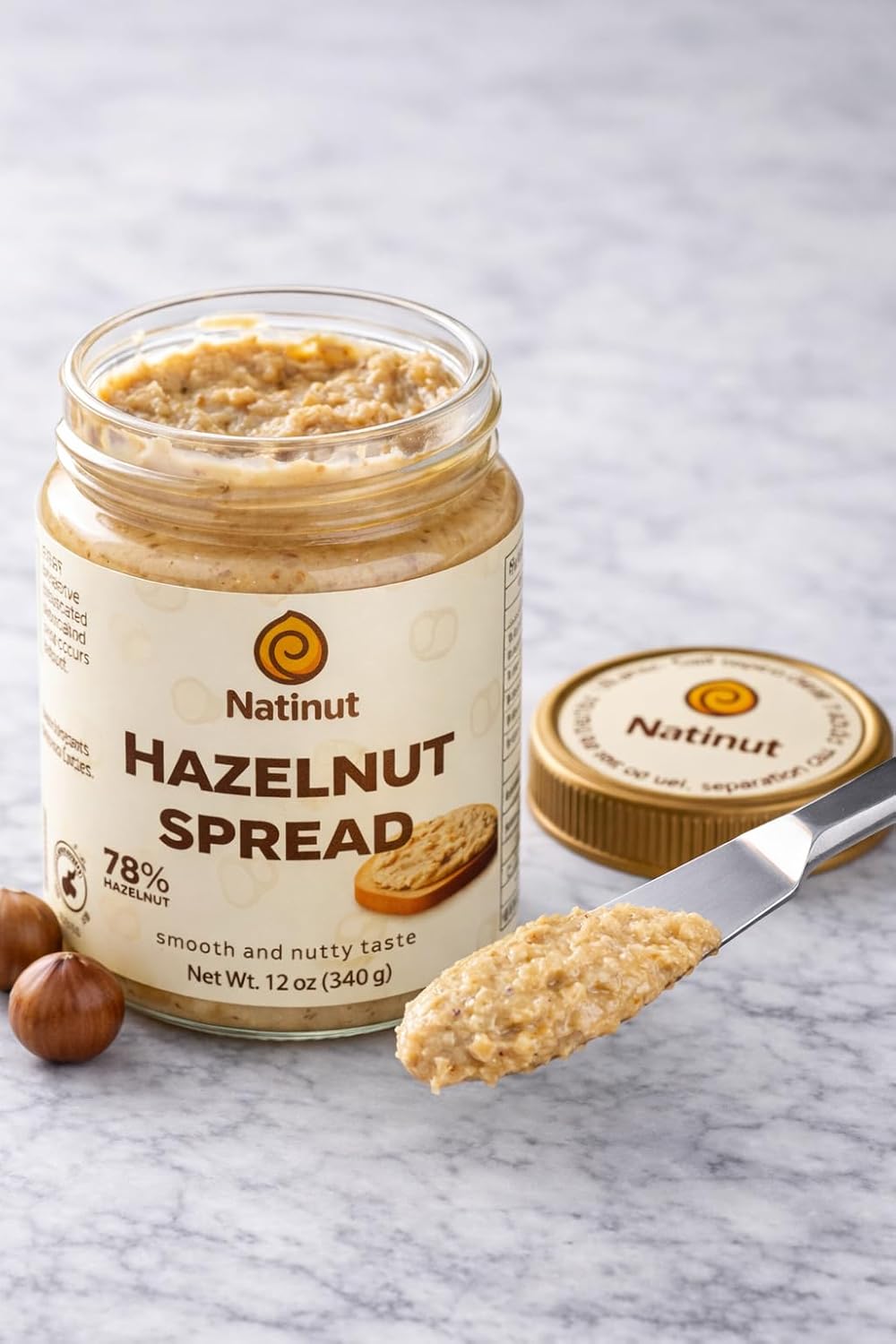 Natinut 78% Hazelnut Paste – Natural Crunchy Hazelnut Butter with Real Nut Pieces, Roasted, Glucose-Free, Vegan, Palm Oil Free – Premium Hazelnut Spread for Baking, Toasts & Breakfast – 12 oz (340g)