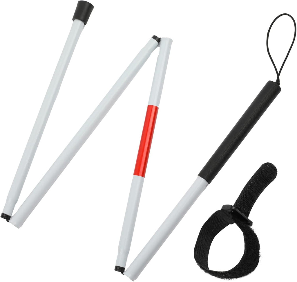 Folding Blind Cane Walking Stick with Red Reflective Tape for The Blind and Visually Impaired People,48 inch Collapsible Non-Slip Aluminum Cane