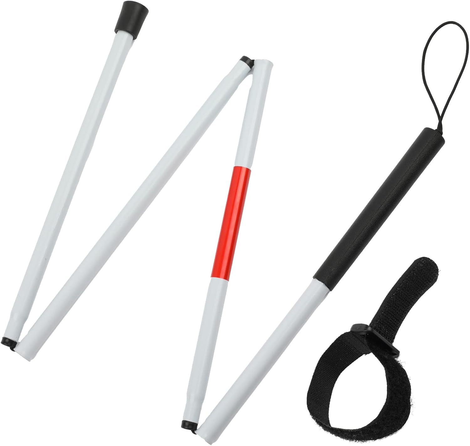 Folding Blind Cane Walking Stick with Red Reflective Tape for The Blind and Visually Impaired People,48 inch Collapsible Non-Slip Aluminum Cane
