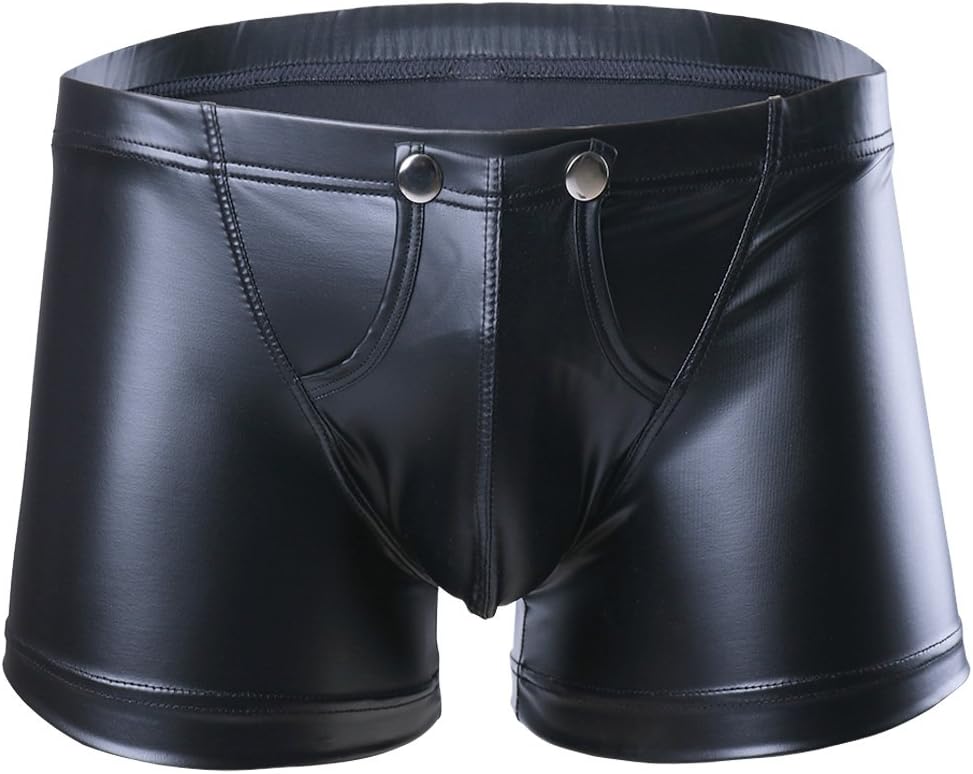 Men's Wet Look Leather Boxer Shorts Clubwear Workout Gym Party Hot Pants Swimsuits