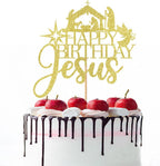 Happy Birthday Jesus Cake Topper,Glitter Jesus Birthday Cake Decorations,Winter Holiday Christmas Religious Decorations
