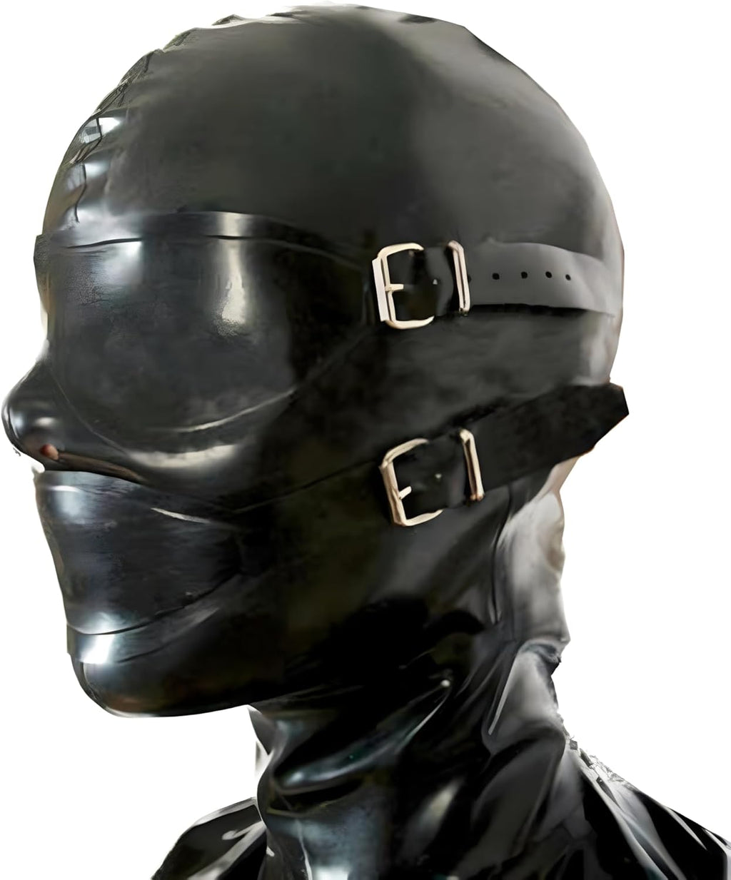Latex Mask Rubber Hood with Removable Eyes and Mouth Mask Open Eyes Mouth Back Zipper