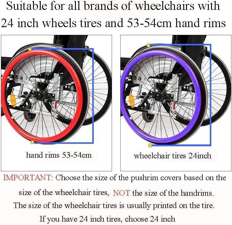Wheelchair Push Rim Covers, 24inch Non-Slip Wheelchair Push Rim Grips, 1 Pair Silicone Wheelchair Hand Push Cover, Rear Wheel Grips Cover, Wheelchair Accessories (Black)