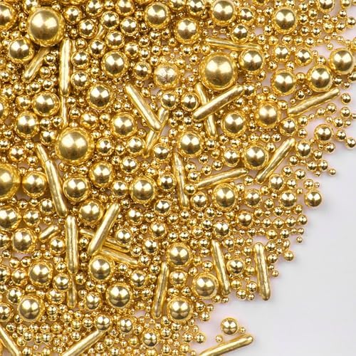 Gold Sprinkles for Cake Decorating, 4.6Oz Rod and Pearl Sprinkles Mix for Baking, Cupcake, Cookie, Ice Cream, Donuts and Cake Decorating