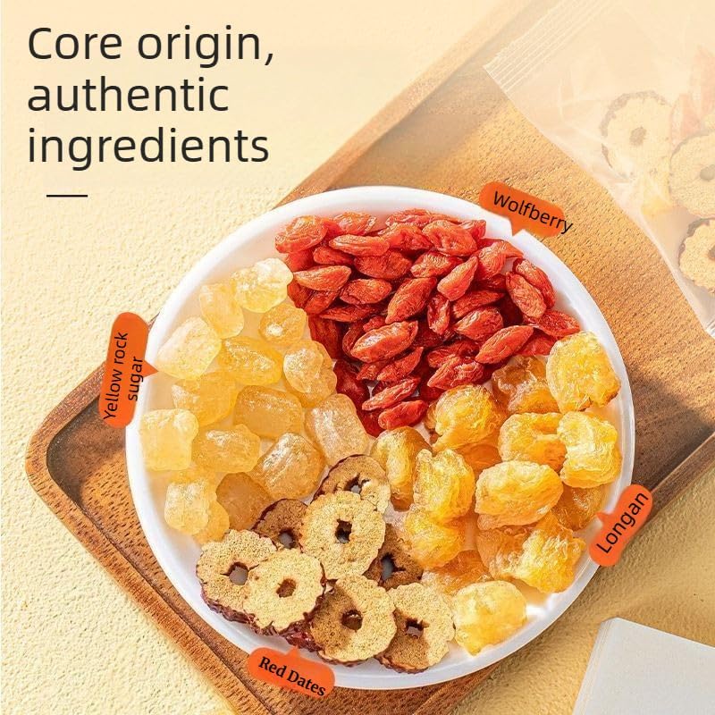 Tremella Soup Mix with Red Date Wolfberry Longan Yellow Rock Sugar, Ready-to-Cook Tremella Companion, Nutritious Chinese Nourishing Sweet Soup Ingredients,All-in-One bag for Easy Sweet Soup