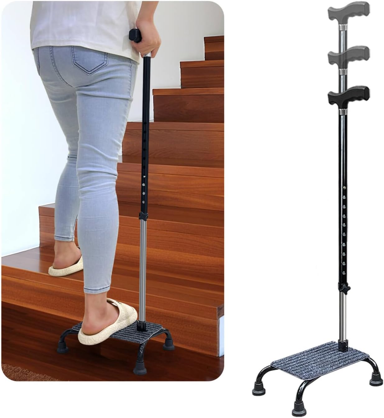 Stair Climbing Cane Lifts for Seniors Half Steps Assist Walking Sticks Elderly Stair Walker Devices Standing Aid Adjustable Mobile Portable Stairlifts 4 Prong Helper Up and Down Stairs