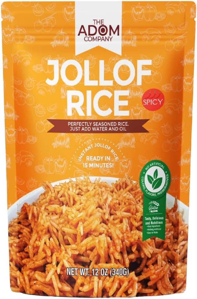 Jollof Rice Mix – Ready-to-Cook, Authentic Nigerian Flavor, Richly Spiced, Easy 15-Minute Meal, All-Natural Ingredients, No Preservatives – Perfect for Family Dinners & Parties, (340g, Spicy)