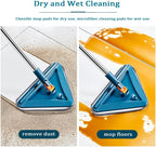 Wall Cleaner Mop with Long Handle 360° Wall Mop Triangle Mops for Floor Cleaning Baseboard Cleaner Tool with 5 Microfiber Duster Pads Dust Washer Cleaning Tools for Walls Windows Ceiling Fan