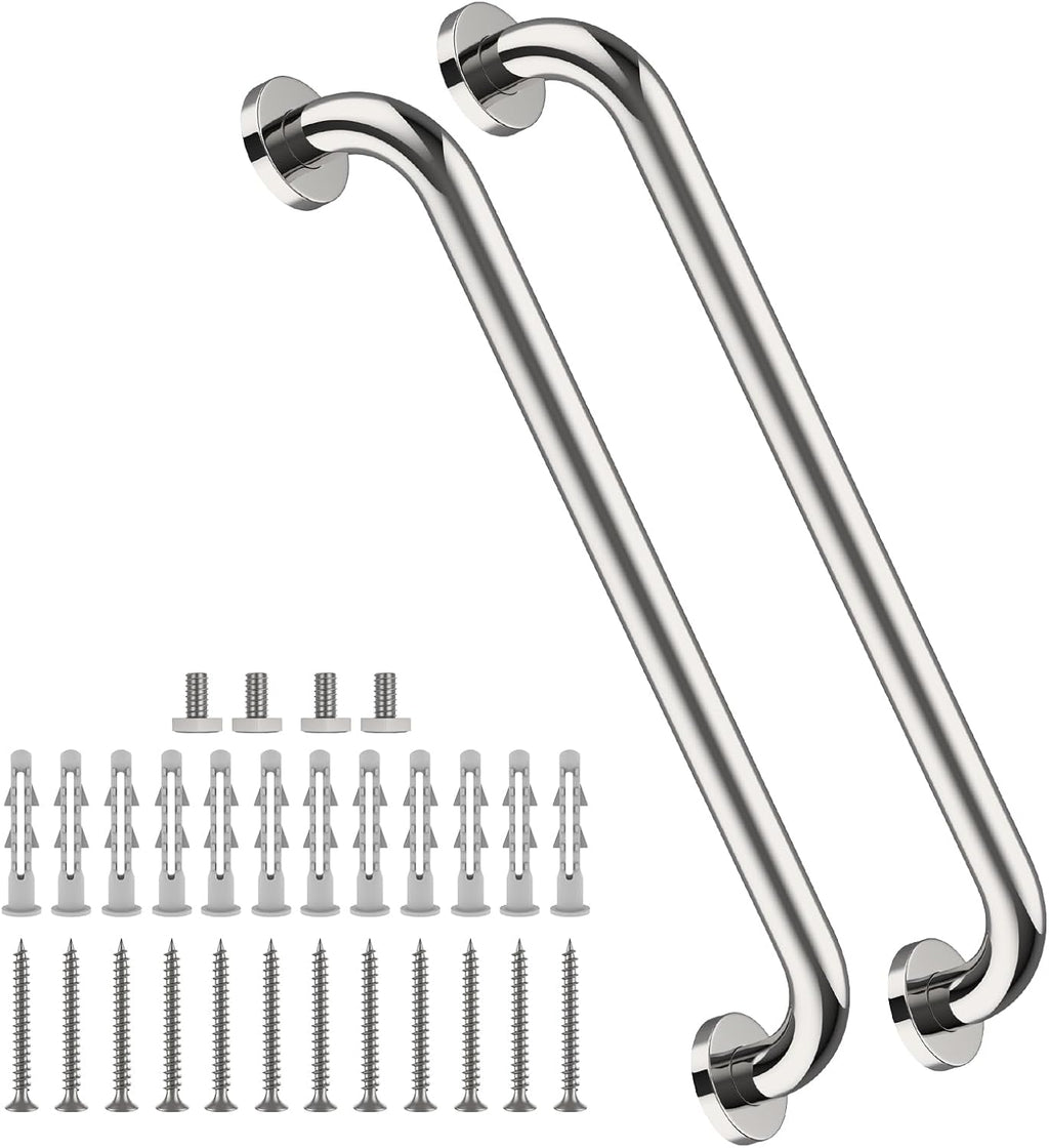 2 Pack 24 Inch Chrome Shower Grab Bar - 1.5" Diameter, ZUEXT Stainless Steel Bathroom Grab Bar Handle, Bathroom Balance Bar, Safety Hand Rail Support, Handicap Injury Elderly Senior Assist Bath Handle