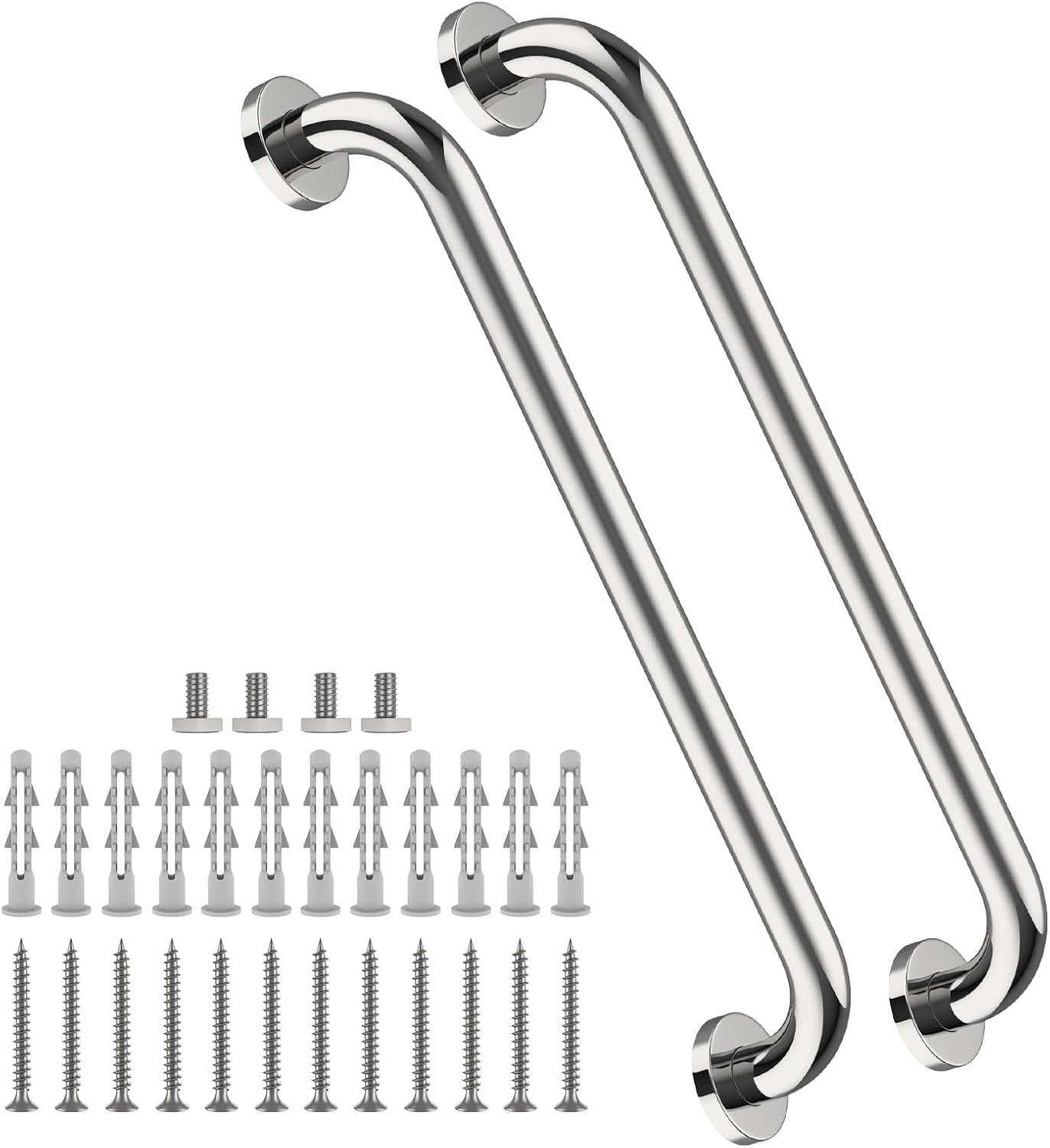 2 Pack 24 Inch Chrome Shower Grab Bar - 1.5" Diameter, ZUEXT Stainless Steel Bathroom Grab Bar Handle, Bathroom Balance Bar, Safety Hand Rail Support, Handicap Injury Elderly Senior Assist Bath Handle