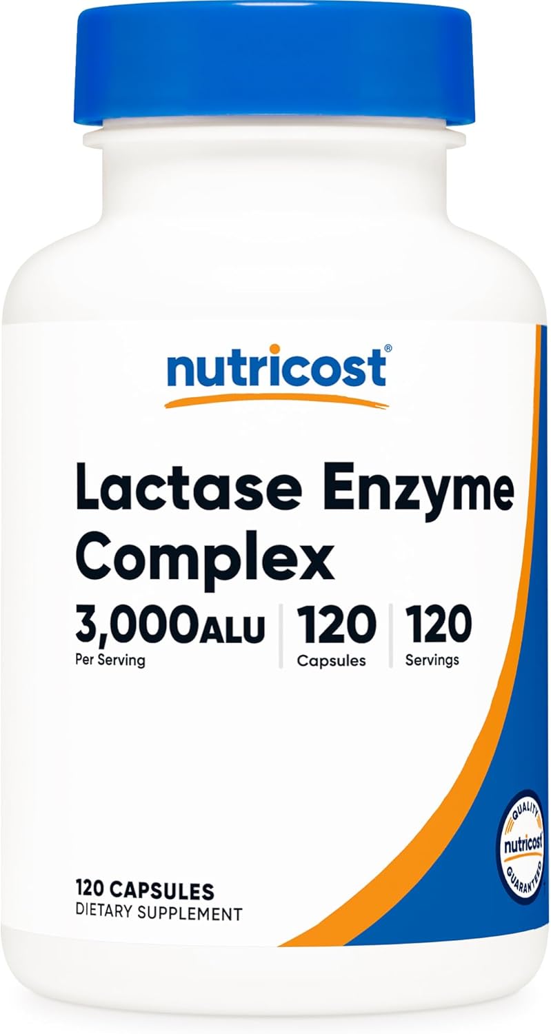 Nutricost Lactase Enzyme Complex 3,000 FCC ALU, 120 Vegetarian Capsules - Non-GMO, Gluten Free, 120 Servings