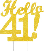 Hello 41 Cake Toppers Gold Glitter, Happy 41st Birthday Cake Decorations Cheers to 41 Years Party Decor, Forty-one Year Old Theme Birthday Anniversary Party Supplies