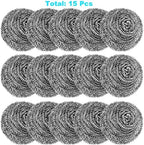 15 Pack Steel Wool Scrubber, Metal Kitchen Scrubbing Sponges, Dishwashing Scouring Pads Heavy Duty, Premium Stainless Steel Scrubbers for Cleaning Dishes Pots and Pans Bathroom Oven (Sliver) by VOPTON