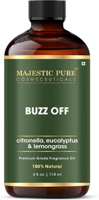 MAJESTIC PURE Buzz Off | Citronella, Lemongrass & Eucalyptus Oil | 100% Pure & Natural Premium Grade Oil for Diffusers, Self Care, DIY | 4 Fl Oz