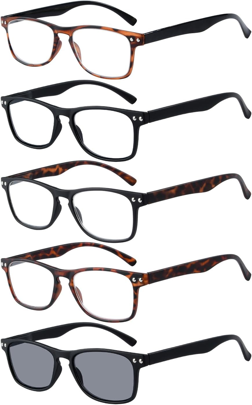 Eyekepper Ultrathin Flex Frame 5-Pack 80's Reading Glasses Include Sunshine Readers +4.0