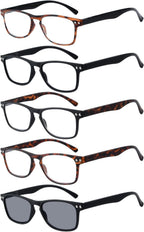 Eyekepper Ultrathin Flex Frame 5-Pack 80's Reading Glasses Include Sunshine Readers +2.00
