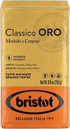 Bristot Classico Oro Italian Ground Espresso Brick – Smooth & Full-Bodied – Medium Roast – For Moka, French Press & Pour Over – 8.8 oz – 250 g