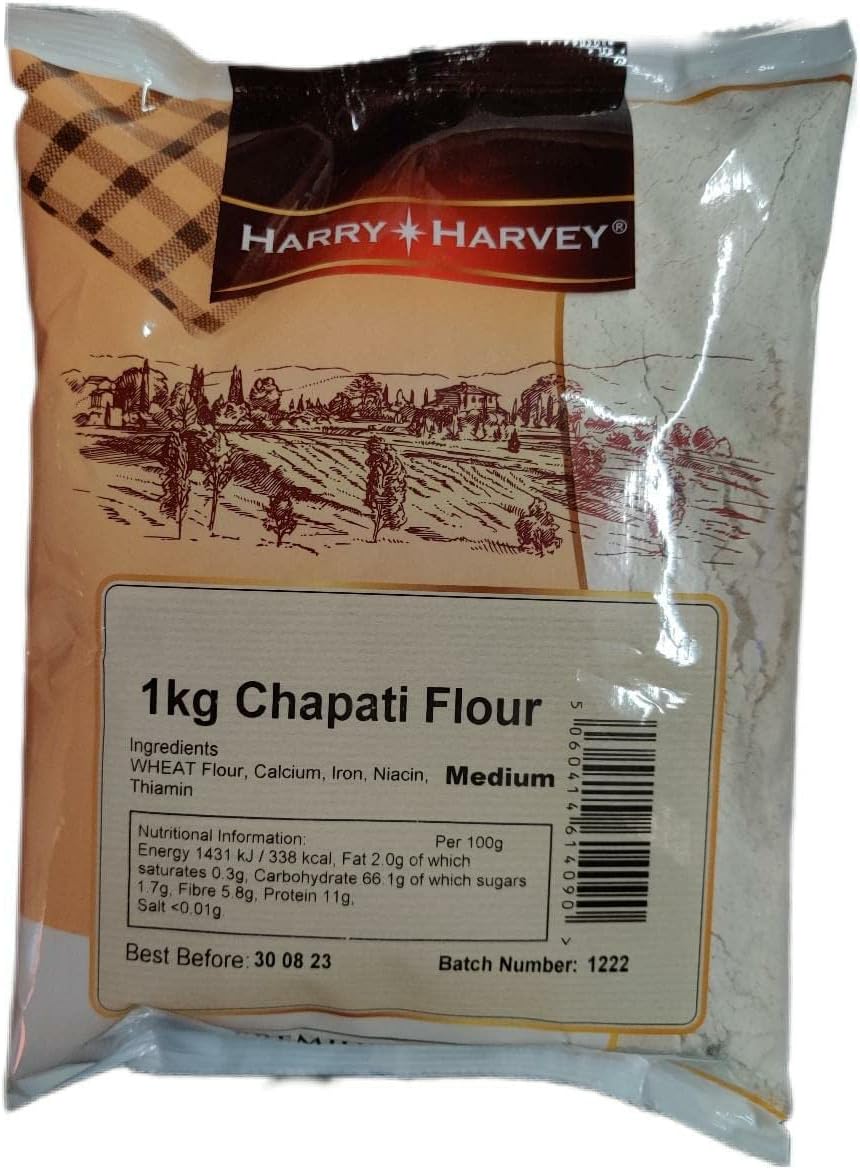 Chapati Flour 1kg, Medium - Roti, Indian Flat Bread, Make Parantha, Stuffed flatbread at home for Indian curry by Harry Harvey