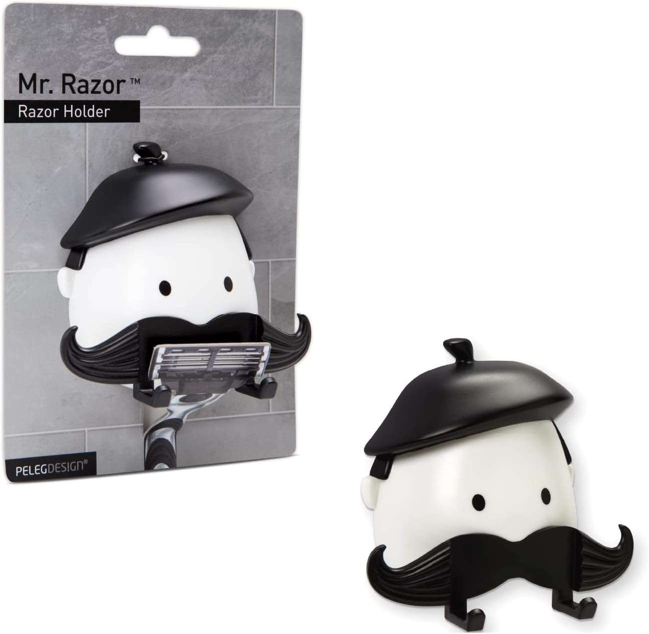 PELEG Design Mr. Razor – Razor Holder Suction Shaving Razor Holder for Shower Bathroom Bath Unique Gifts