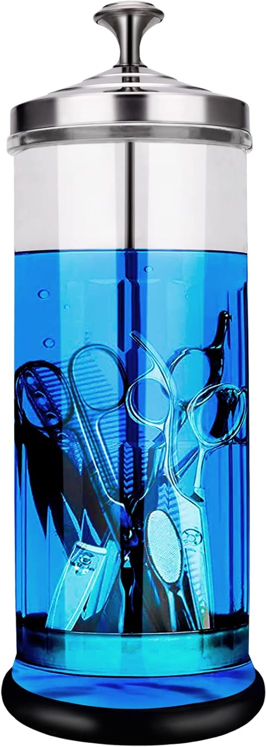 Disinfectant Sterilizer Jar - Durable Glass for Nail Tools and BarberShop Hair Stylist Tools (50 Oz /1500ml)