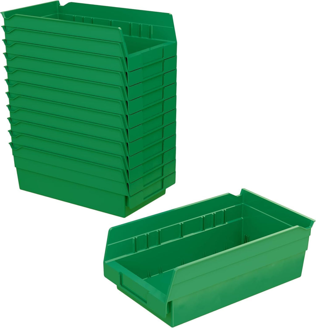 Akro-Mils 30130 Plastic Shelf Bins, Heavy Duty Storage Bins for Garage, Closet, and Drawer Organization, 12" x 6-1/2" x 4", Green, 12-Pack