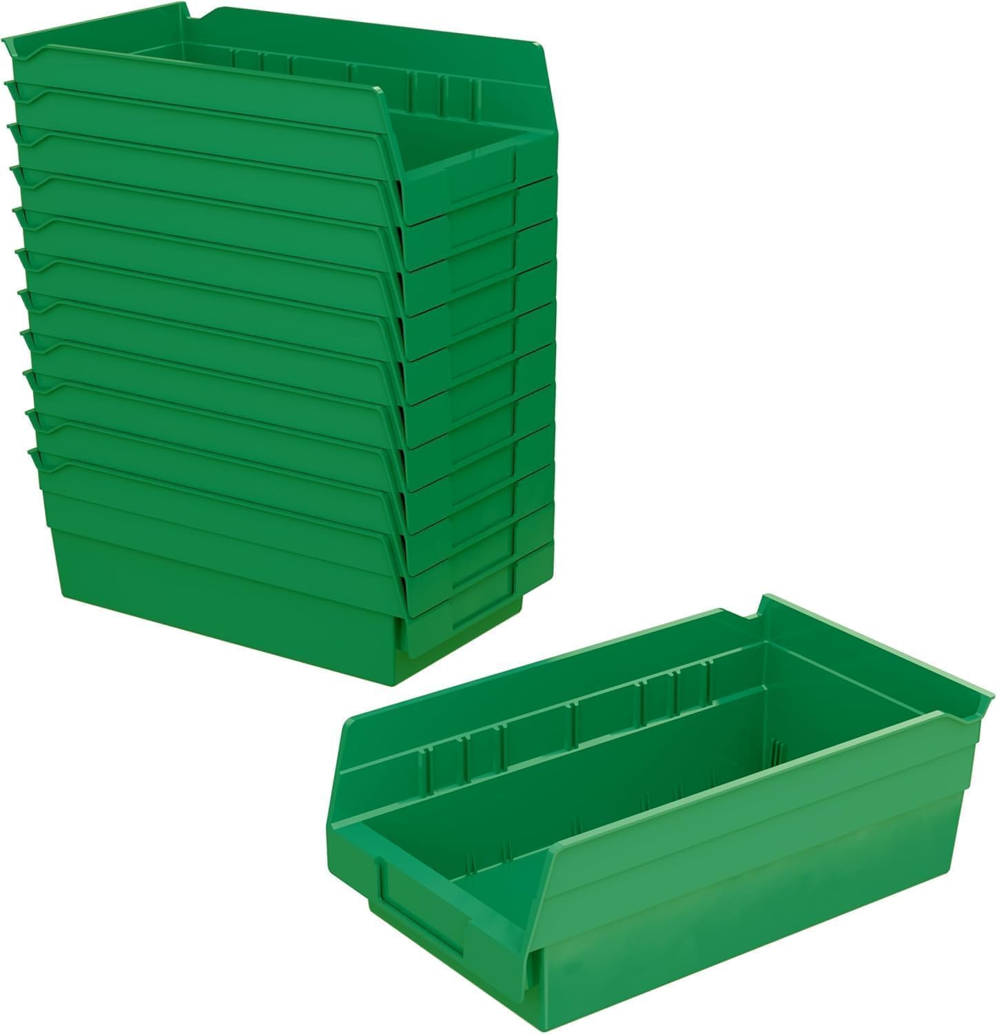 Akro-Mils 30130 Plastic Shelf Bins, Heavy Duty Storage Bins for Garage, Closet, and Drawer Organization, 12" x 6-1/2" x 4", Green, 12-Pack