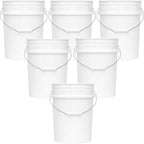 5-Gallon Bucket Only – No Lid Included, Made in USA, Food Grade BPA Free Plastic, Heavy Duty Multi-Use, Metal Handle with Grip, Stackable Storage – White, 6 Pack