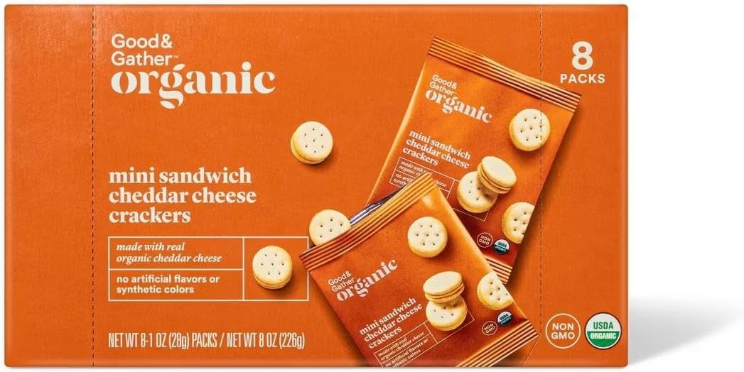 Organic Mini Sandwich Cheddar Cheese Crackers - 8oz/8ct - USDA Organic, No Artificial Colors (pack of 8)
