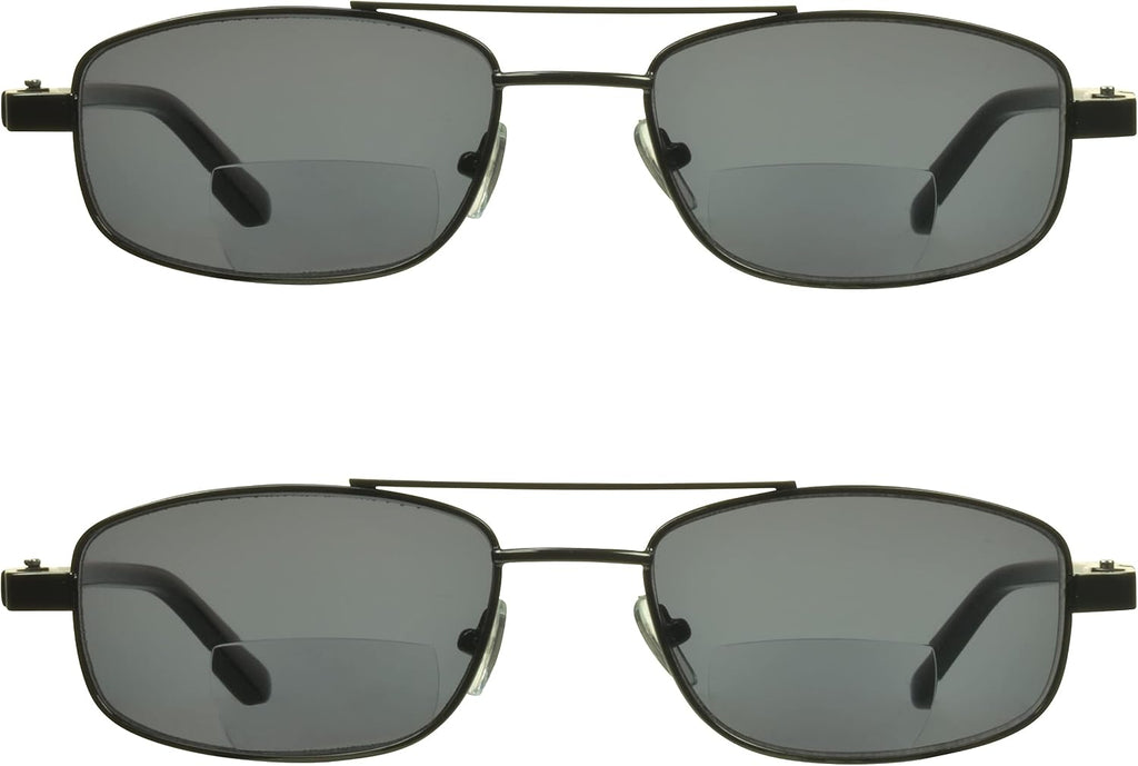proSPORT Bifocal Reading Sunglasses Square Aviator Outdoor Readers Men Women Black Bronze Gunmetal Frame HD Brown Grey Lenses
