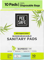 Pee Safe Biodegradable Overnight Sanitary Pads - Organic Cotton & Bamboo Pulp (Pack of 10) | Biodegradable Disposable Bags