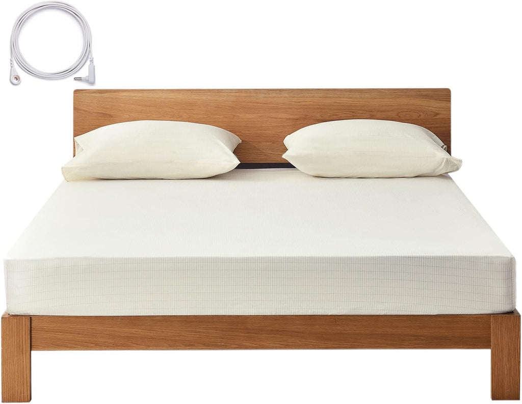 Grounding Sheets Queen Deep Pocket 12% Silver Fiber and 88% Organic Cotton, Fitted Earth Grounded Bed Sheets for Improved Sleep (Beige, Queen - 60"x80"x15")