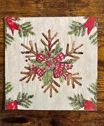 IHR Ideal Home Range Party Napkins Disposable 3-Ply Paper Lunch Napkin Pack, 6.5" x 6.5", Stars From Branches (Light Grey), 20-Count
