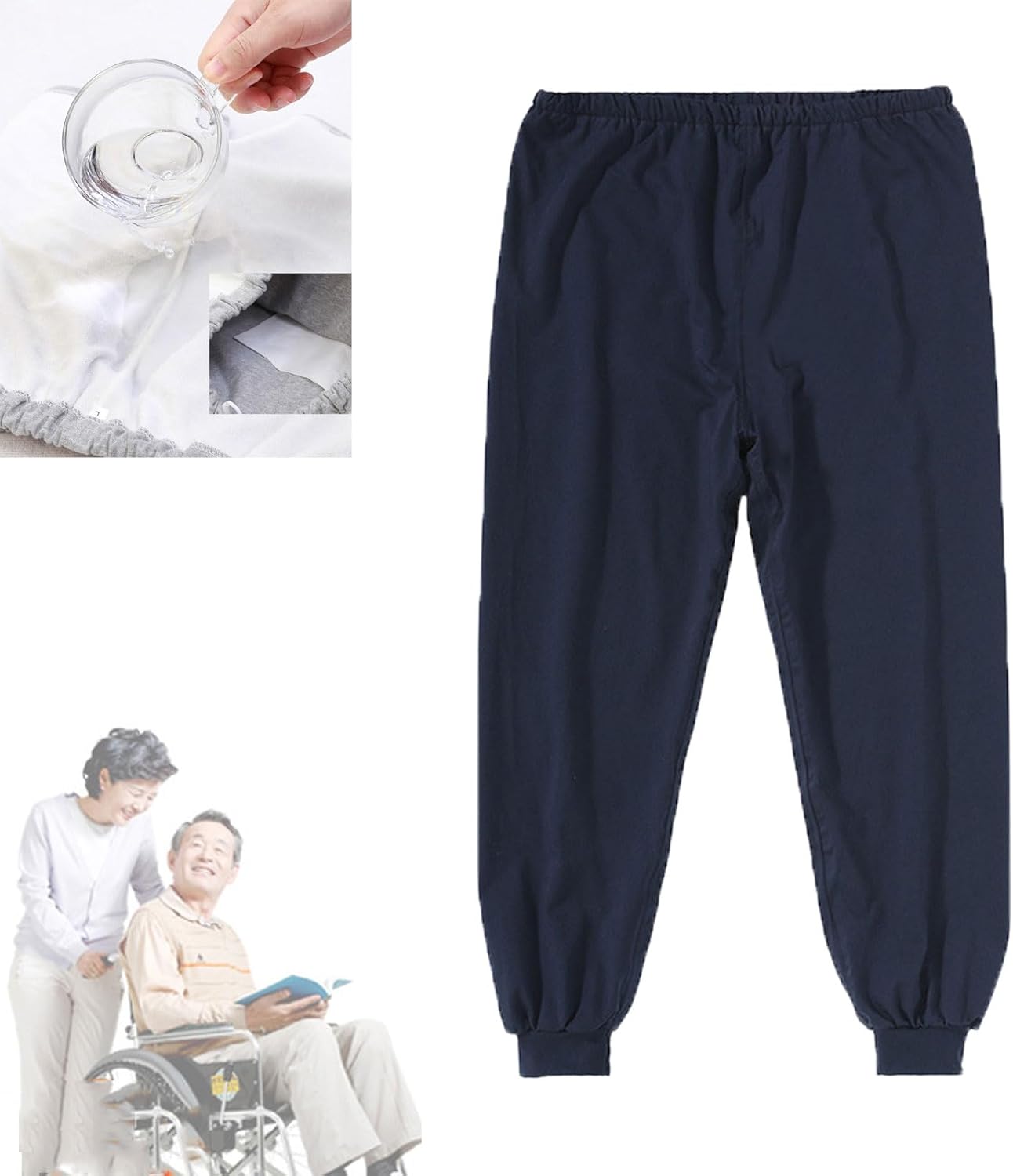 Yodilala TPU Incontinence Care Trousers,Washable Elastic Adjustable Patient Care Trousers,Adult Incontinence Leak-Proof Pants,Ideal for Bedridden Patients, Elderly, Mobility Impaired(Blue,XL)