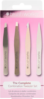 Brushworks HD 4 Piece Combination Tweezer Set - Gold
