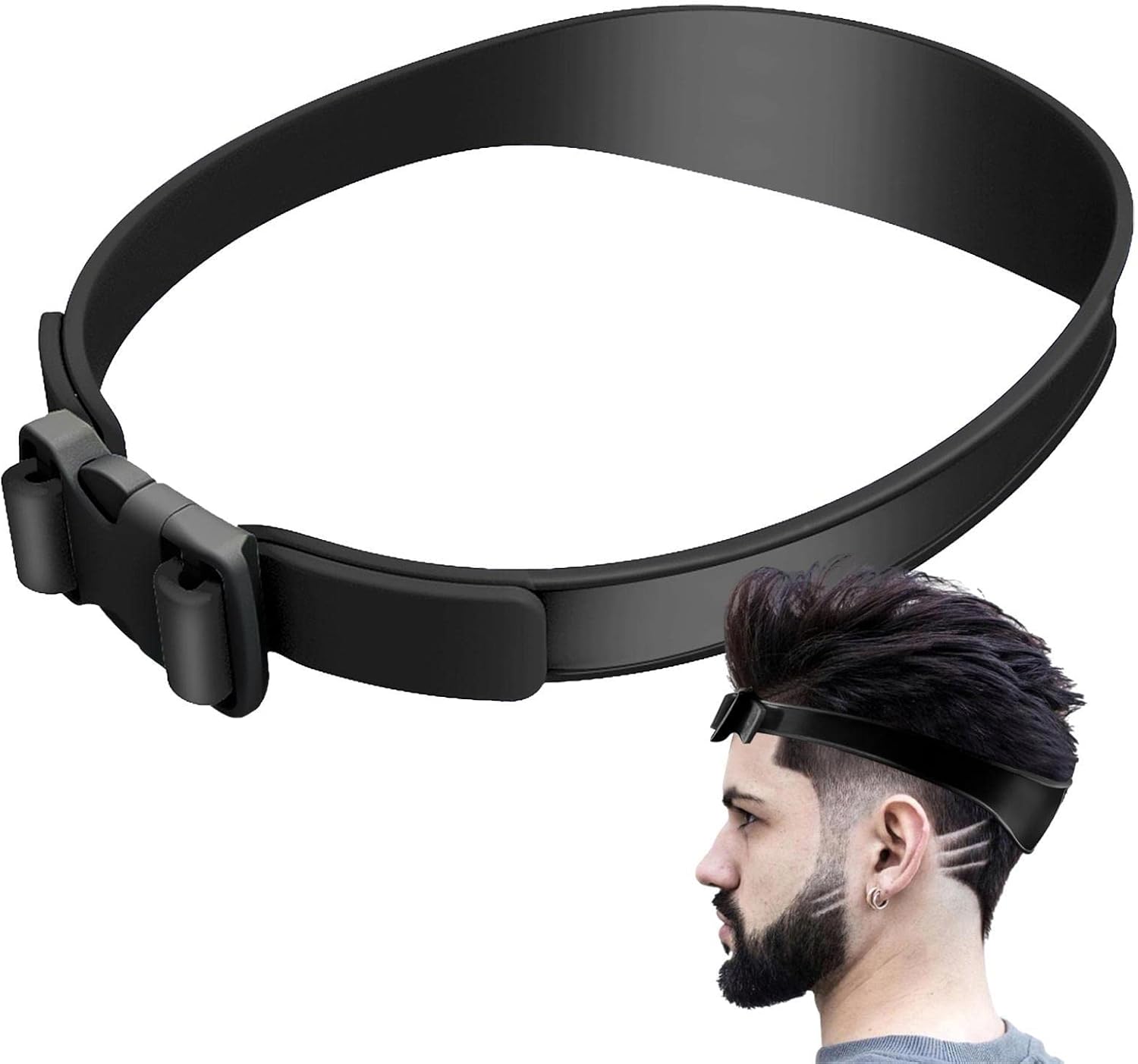 Silicone Haircut Band, Curved Haircut Guide Band, Silicone Fade Guide and Neckline Shaving Template, Self Hair Trimming Guide Band for Creating Skin Fade Guidelines and DIY Haircuts
