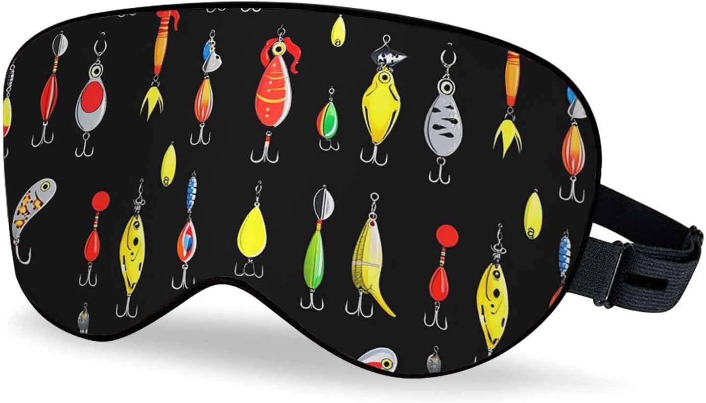 Fishing Sleep Eye Mask Bait Vintage Fish Lure Hook Men Women Sleep Mask with Adjustable Strap Eye Cover Eye Shade for Travel, Nap,Meditation