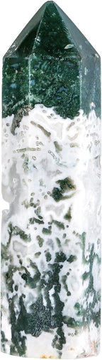 SUNYIK 2.3-3.1" Natural Moss Agate Crystal Wand, Polished 6 Facted Crystal Point Tower for Reiki Healing Meditation Divination Therapy Home Office Decor