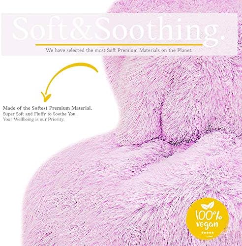 Hot Water Bottle - with Soft Premium Fleece Cover - Candy Pink, 2L - Heating Pad for Menstrual Cramps and Period Comfort - Bed Foot Warmer - Hot & Cold Compress for Back, Stomach, Neck Pain Relief