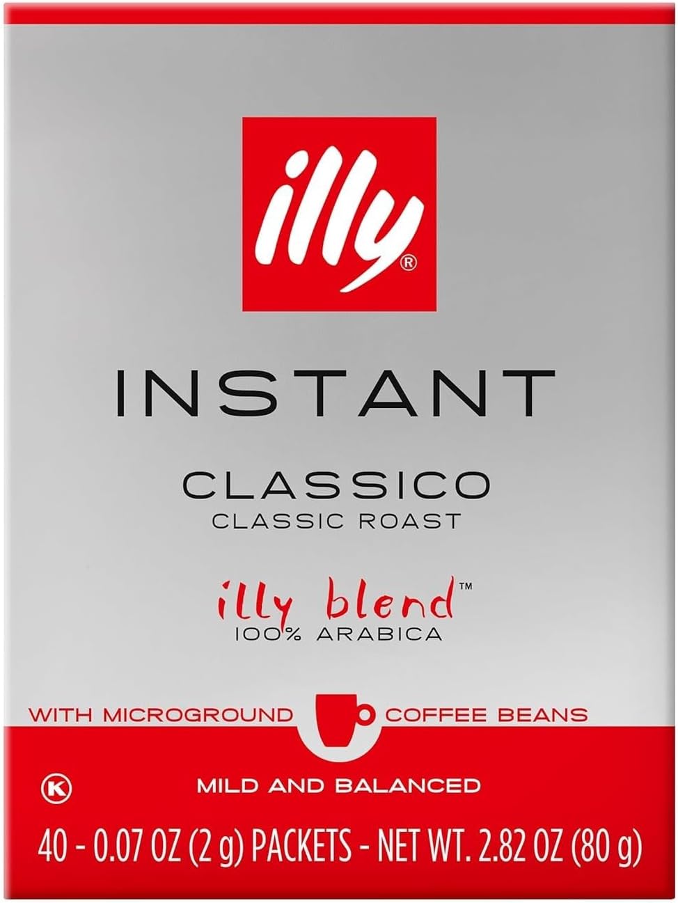 illy Instant Coffee Singles, Classico Medium Roast, Caramel & Orange Blossom Notes, 40 Single-Serve Packets (2g Each) - Premium Arabica Coffee